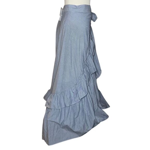 NWT New York & Company Blue Wrap Around Maxi Skirt Size M Striped Ruffle - Picture 8 of 13